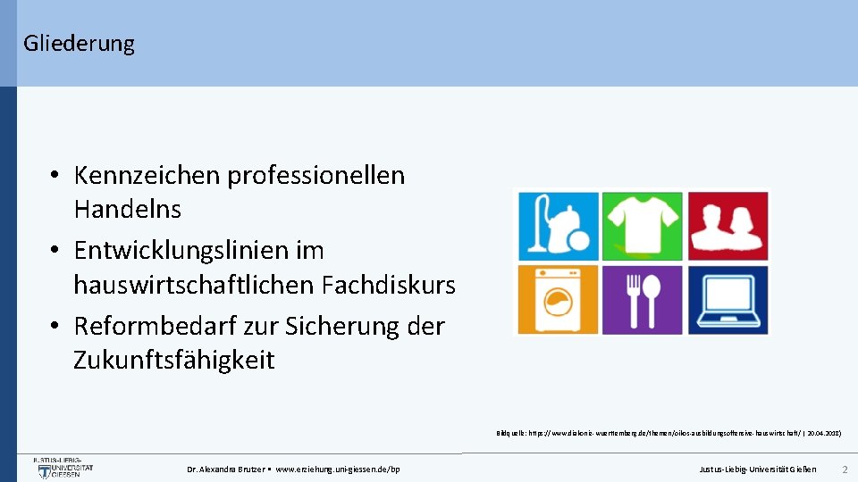 Gliederung • Kennzeichen professionellen Handelns • Entwicklungslinien im hauswirtschaftlichen Fachdiskurs • Reformbedarf zur Sicherung