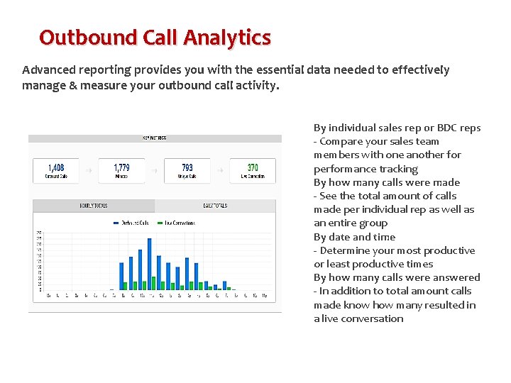 Outbound Call Analytics Advanced reporting provides you with the essential data needed to effectively