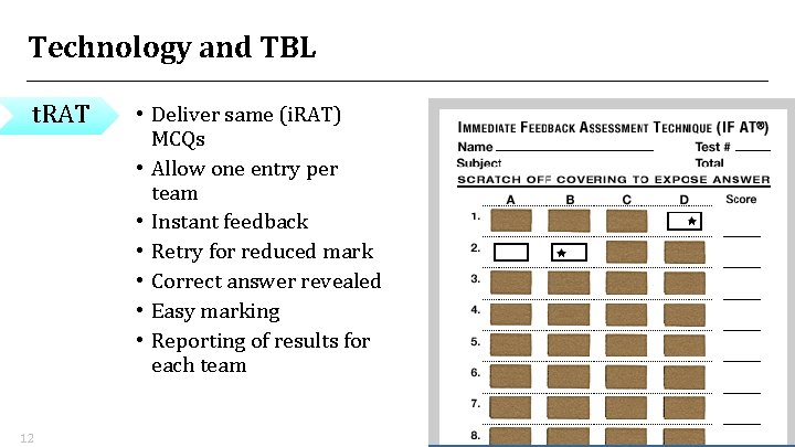Technology and TBL t. RAT 12 • Deliver same (i. RAT) MCQs • Allow Technology and TBL t. RAT 12 • Deliver same (i. RAT) MCQs • Allow