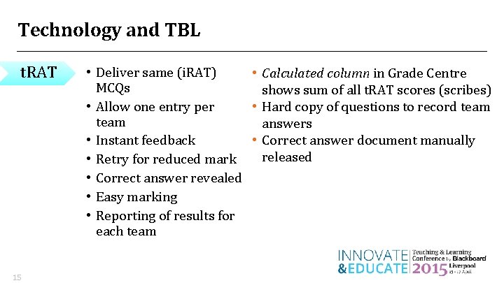 Technology and TBL t. RAT 15 • Deliver same (i. RAT) • Calculated column Technology and TBL t. RAT 15 • Deliver same (i. RAT) • Calculated column