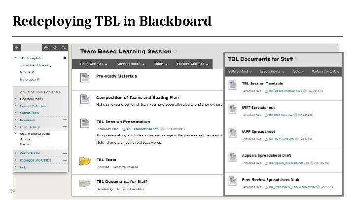 Redeploying TBL in Blackboard • Make a template course including generic versions of all Redeploying TBL in Blackboard • Make a template course including generic versions of all