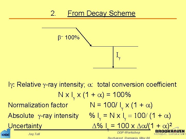 2. From Decay Scheme b- 100% Ig Ig: Relative g-ray intensity; a: total conversion
