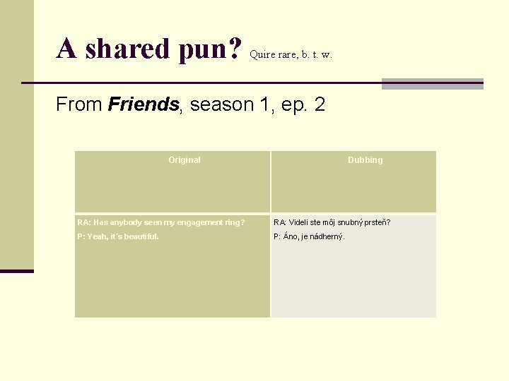 A shared pun? Quire rare, b. t. w. From Friends, season 1, ep. 2