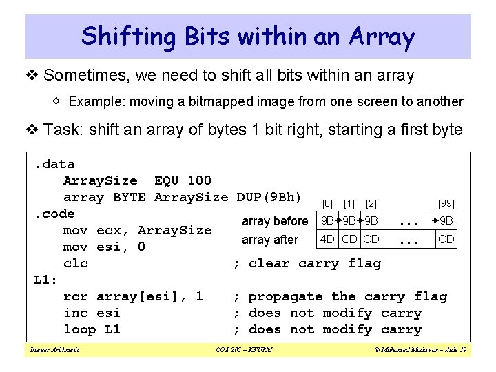 Shifting Bits within an Array v Sometimes, we need to shift all bits within