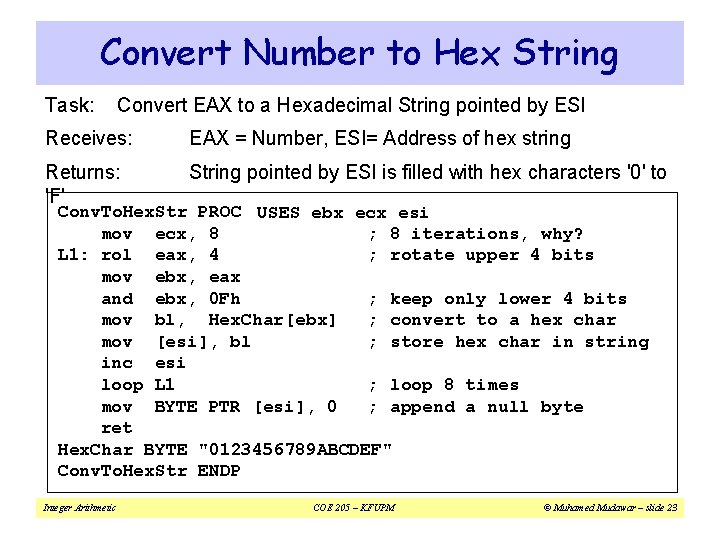 Convert Number to Hex String Task: Convert EAX to a Hexadecimal String pointed by