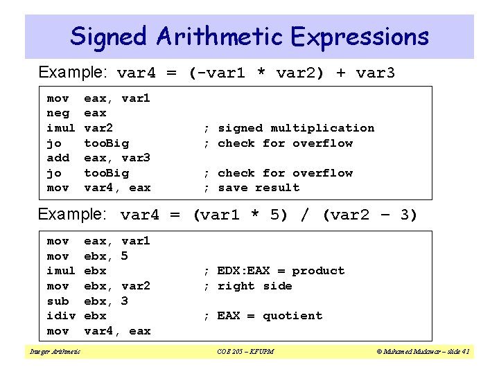 Signed Arithmetic Expressions Example: var 4 = (-var 1 * var 2) + var