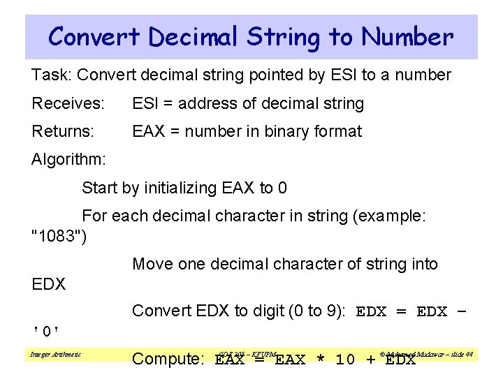 Convert Decimal String to Number Task: Convert decimal string pointed by ESI to a