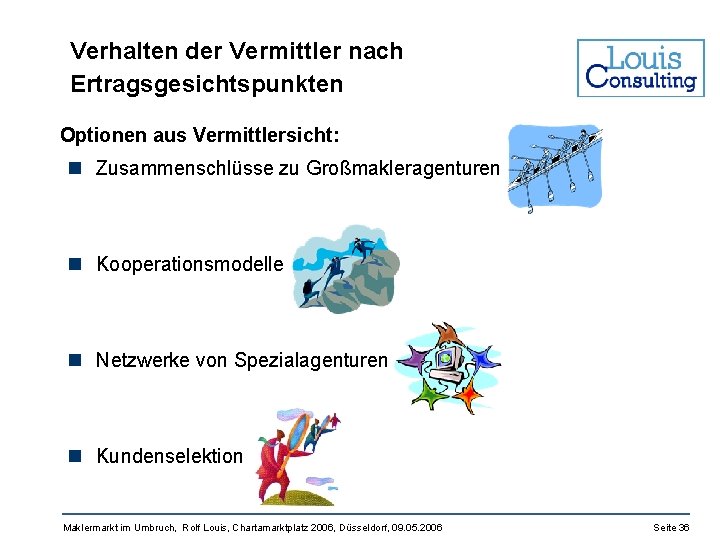 Verhalten der Vermittler nach Ertragsgesichtspunkten Optionen aus Vermittlersicht: n Zusammenschlüsse zu Großmakleragenturen n Kooperationsmodelle