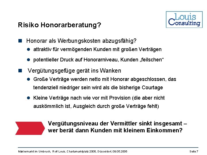 Risiko Honorarberatung? n Honorar als Werbungskosten abzugsfähig? l attraktiv für vermögenden Kunden mit großen