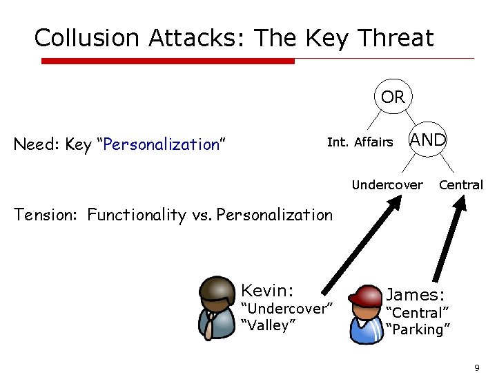 Collusion Attacks: The Key Threat OR Need: Key “Personalization” Int. Affairs AND Undercover Central