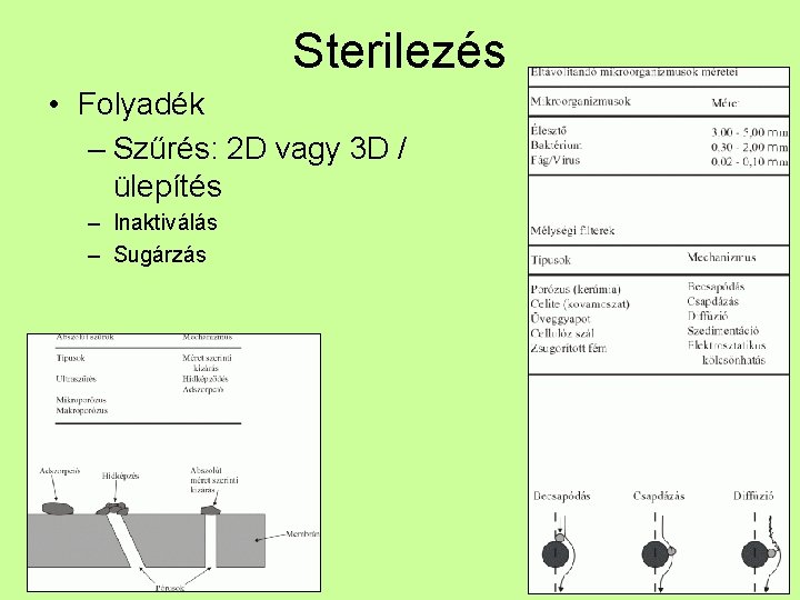 Sterilezés • Folyadék – Szűrés: 2 D vagy 3 D / ülepítés – Inaktiválás