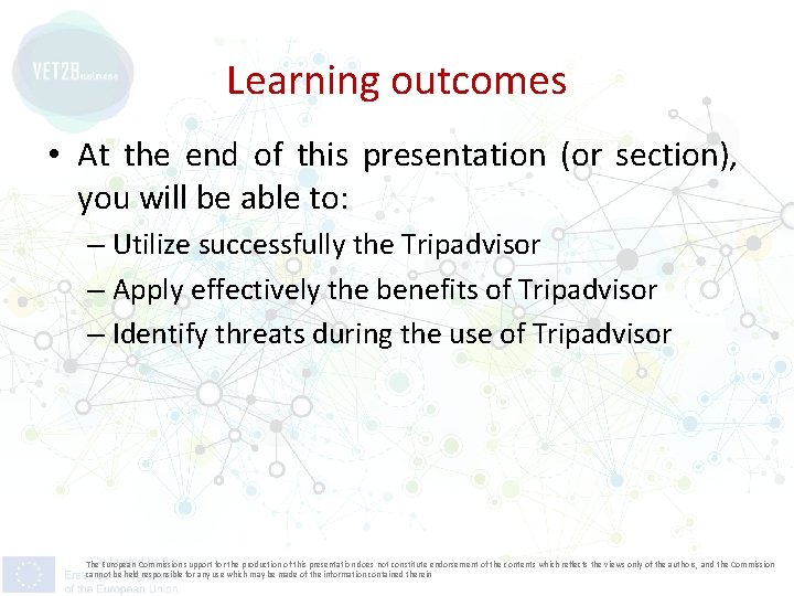 Learning outcomes • At the end of this presentation (or section), you will be