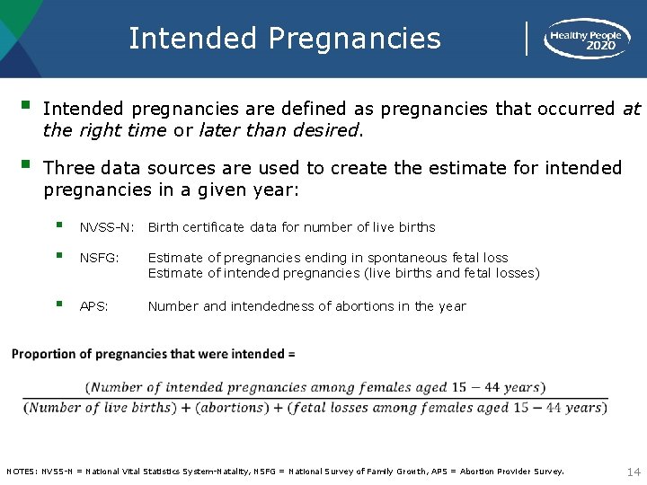 Intended Pregnancies § Intended pregnancies are defined as pregnancies that occurred at the right