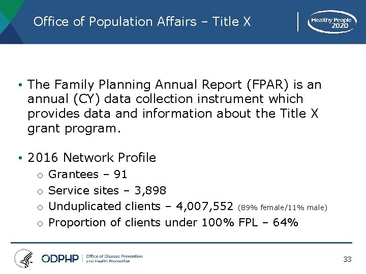 Office of Population Affairs – Title X • The Family Planning Annual Report (FPAR)