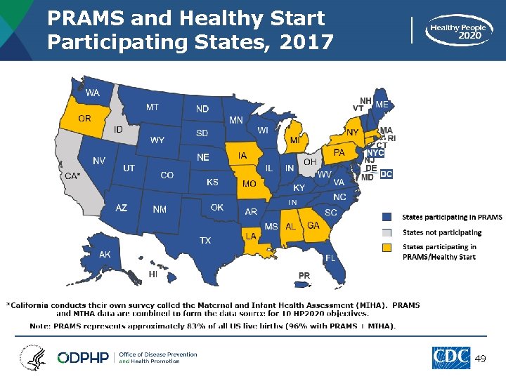 PRAMS and Healthy Start Participating States, 2017 49 