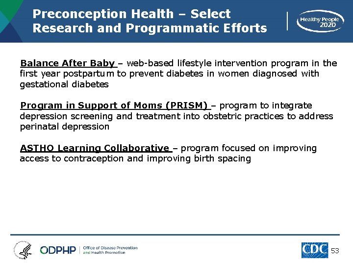 Preconception Health – Select Research and Programmatic Efforts Balance After Baby – web-based lifestyle