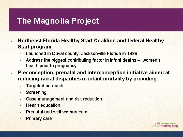 The Magnolia Project • Northeast Florida Healthy Start Coalition and federal Healthy Start program