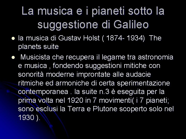 La musica e i pianeti sotto la suggestione di Galileo l l la musica