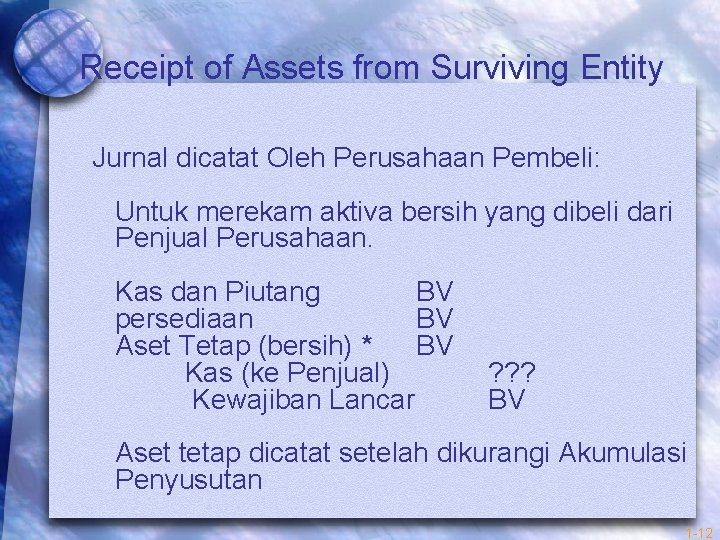 Receipt of Assets from Surviving Entity Jurnal dicatat Oleh Perusahaan Pembeli: Untuk merekam aktiva