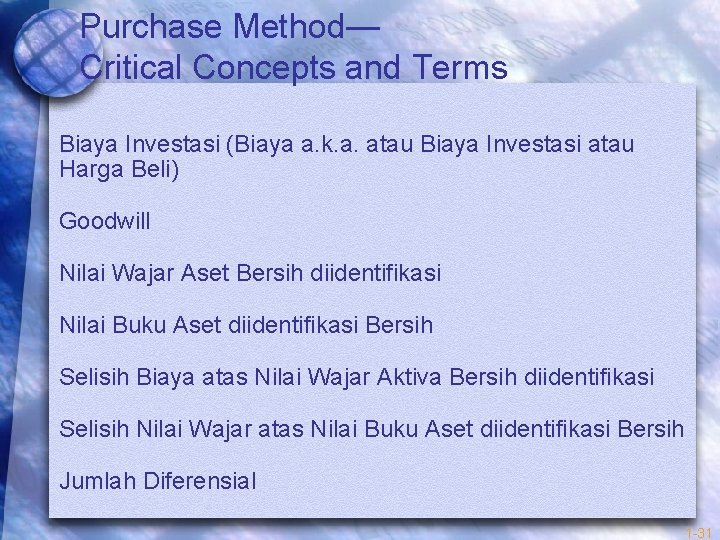 Purchase Method— Critical Concepts and Terms Biaya Investasi (Biaya a. k. a. atau Biaya