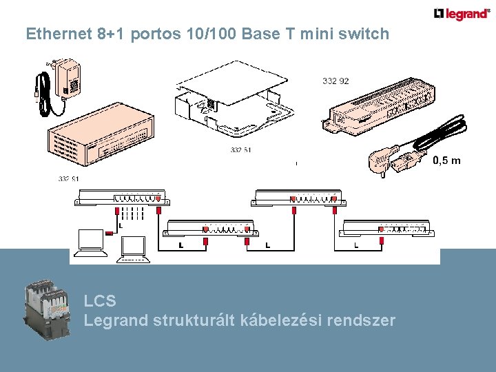 Ethernet 8+1 portos 10/100 Base T mini switch LCS Legrand strukturált kábelezési rendszer 