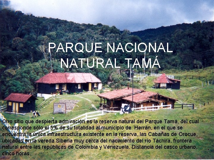 PARQUE NACIONAL NATURAL TAMÁ Otro sitio que despierta admiración es la reserva natural del