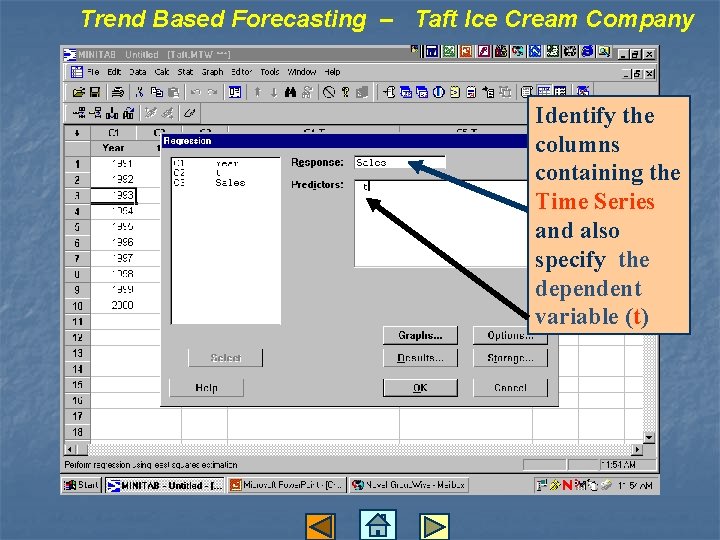 Trend Based Forecasting – Taft Ice Cream Company Identify the columns containing the Time
