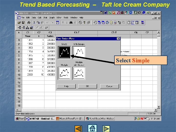 Trend Based Forecasting – Taft Ice Cream Company Select Simple 