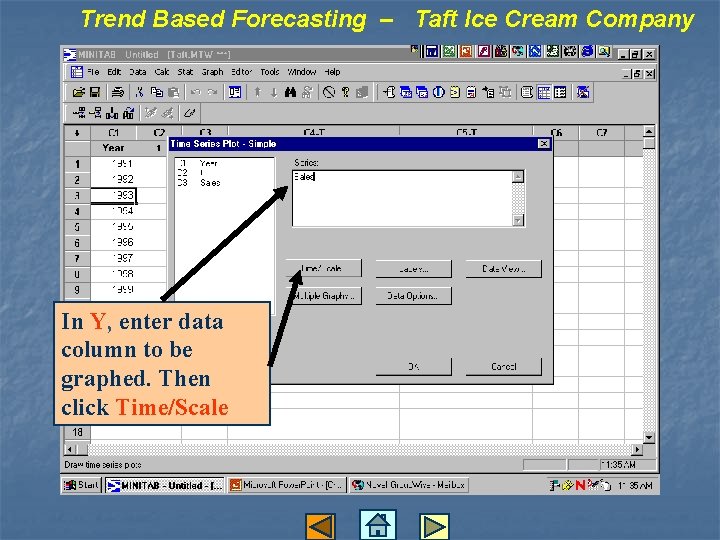 Trend Based Forecasting – Taft Ice Cream Company In Y, enter data column to