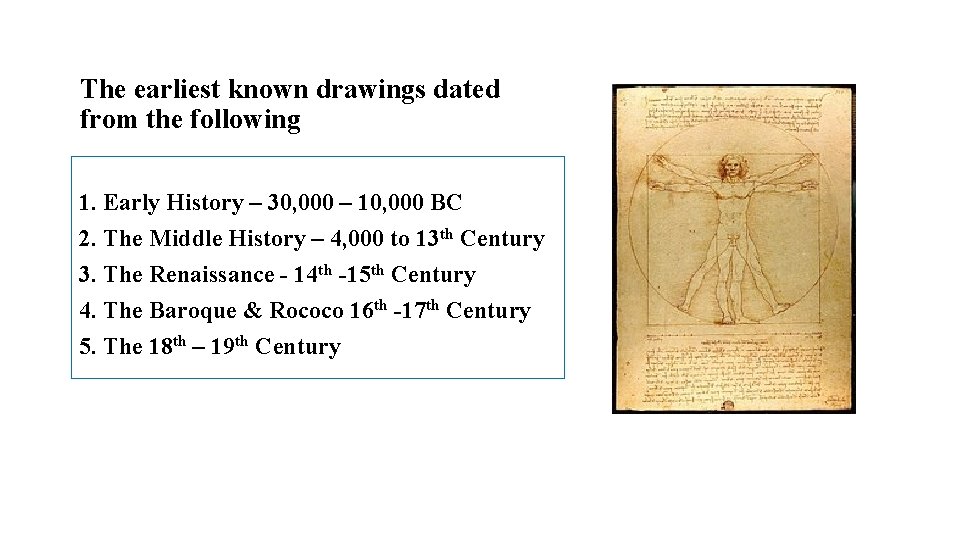 The earliest known drawings dated from the following 1. Early History – 30, 000