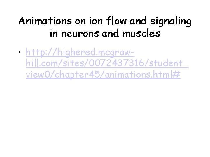 Animations on ion flow and signaling in neurons and muscles • http: //highered. mcgrawhill.