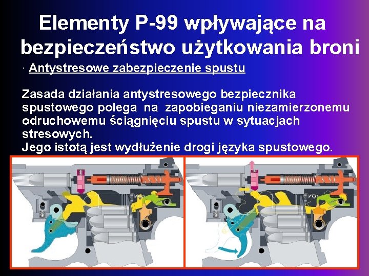 Elementy P-99 wpływające na bezpieczeństwo użytkowania broni Antystresowe zabezpieczenie spustu Zasada działania antystresowego bezpiecznika