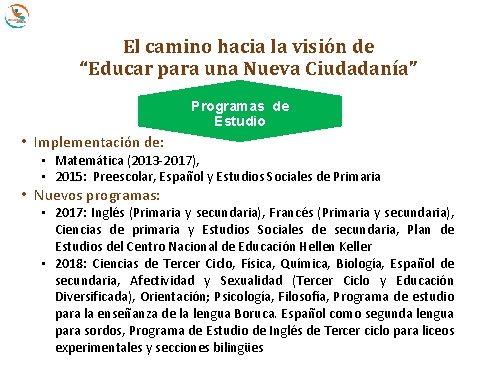 El camino hacia la visión de “Educar para una Nueva Ciudadanía” Programas de Estudio