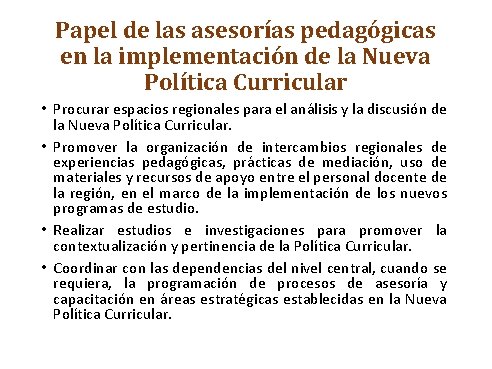 Papel de las asesorías pedagógicas en la implementación de la Nueva Política Curricular •