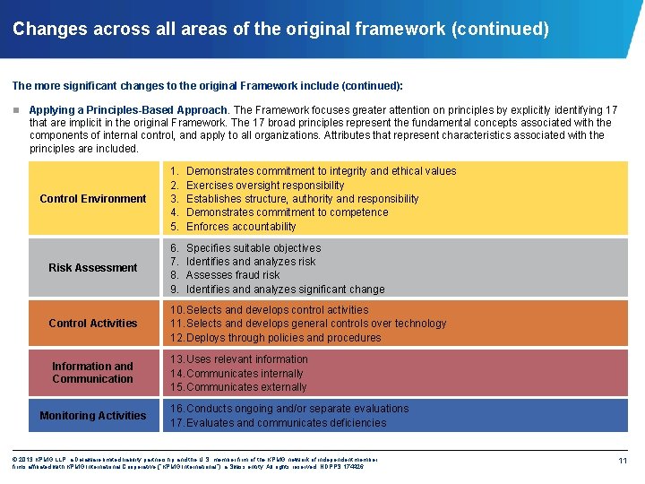 Changes across all areas of the original framework (continued) The more significant changes to