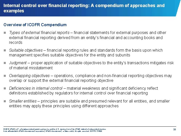 Internal control over financial reporting: A compendium of approaches and examples Overview of ICOFR