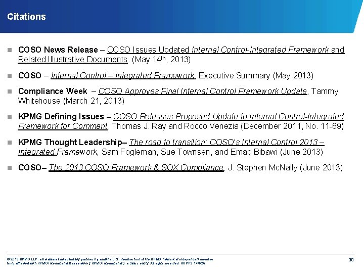 Citations COSO News Release – COSO Issues Updated Internal Control-Integrated Framework and Related Illustrative