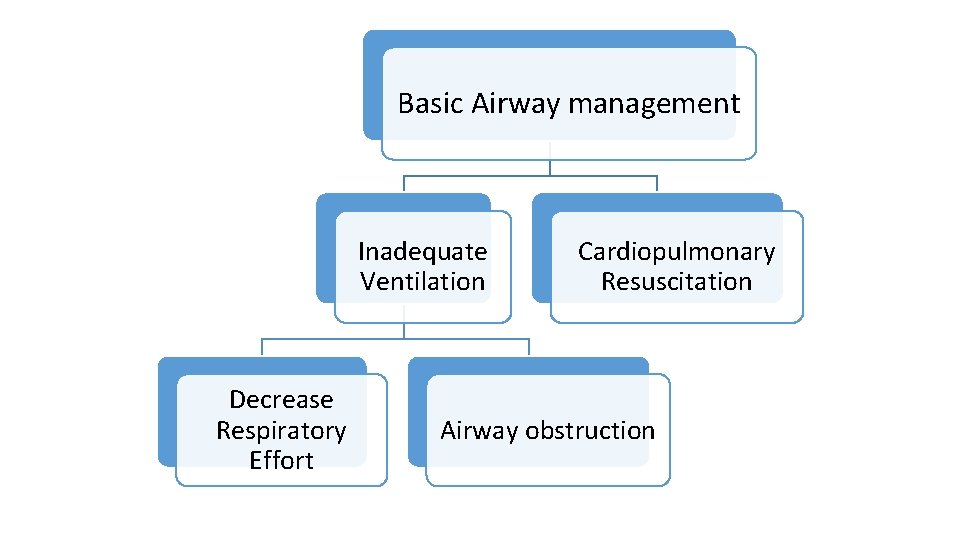 Basic Airway management Inadequate Ventilation Decrease Respiratory Effort Cardiopulmonary Resuscitation Airway obstruction 