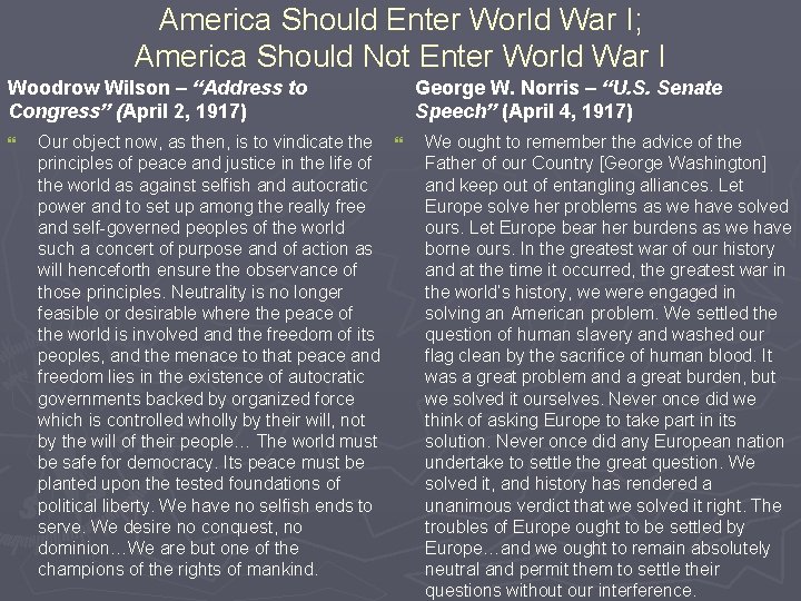 America Should Enter World War I; America Should Not Enter World War I Woodrow