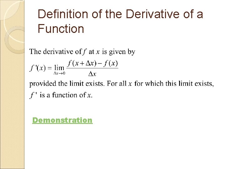 Definition of the Derivative of a Function Demonstration Definition of the Derivative of a Function Demonstration