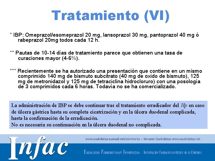 Tratamiento (VI) * IBP: Omeprazol/esomeprazol 20 mg, lansoprazol 30 mg, pantoprazol 40 mg ó