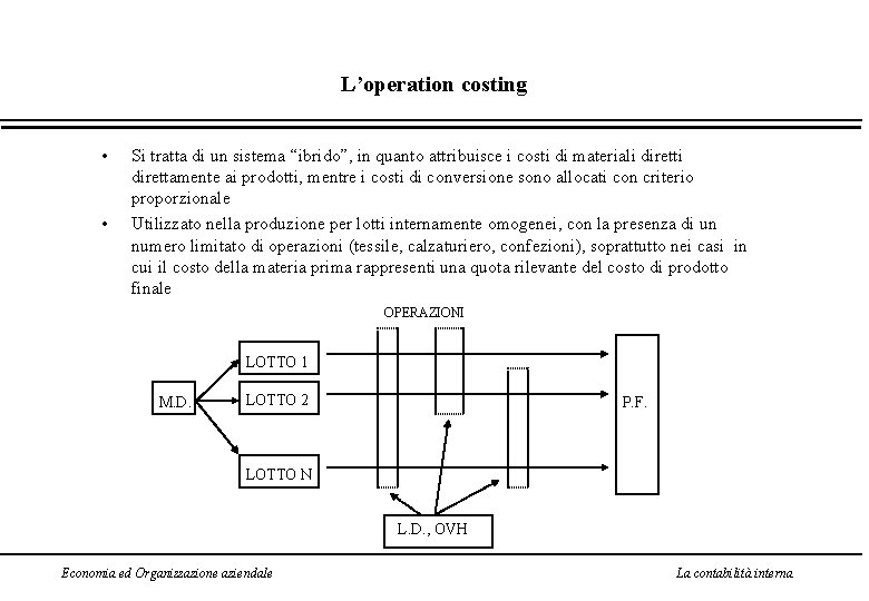 L’operation costing • • Si tratta di un sistema “ibrido”, in quanto attribuisce i