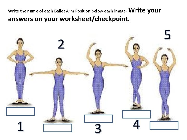 Write the name of each Ballet Arm Position below each image- Write answers on