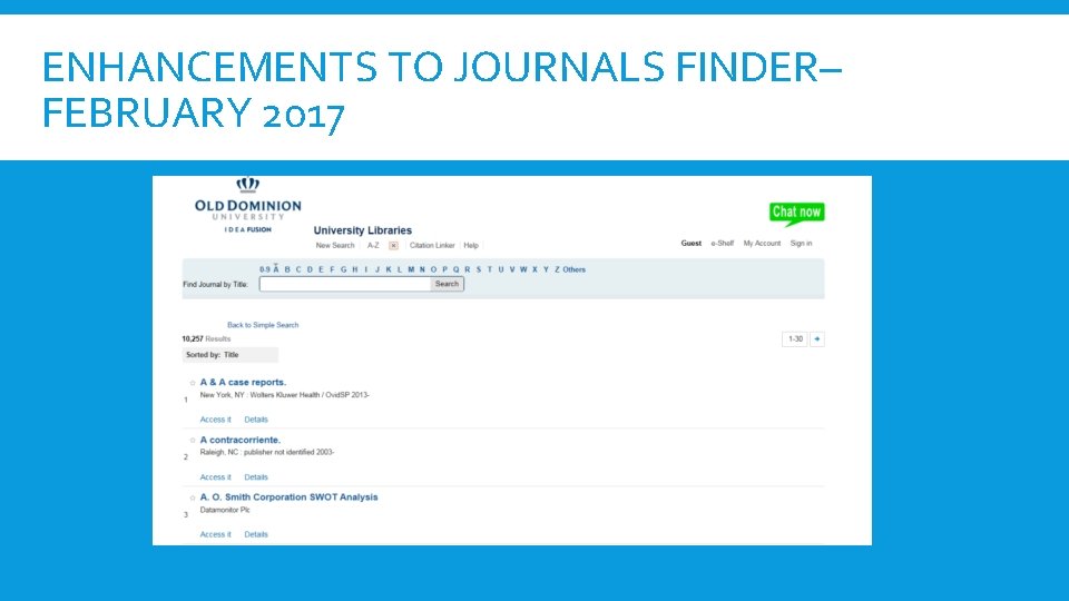 ENHANCEMENTS TO JOURNALS FINDER– FEBRUARY 2017 