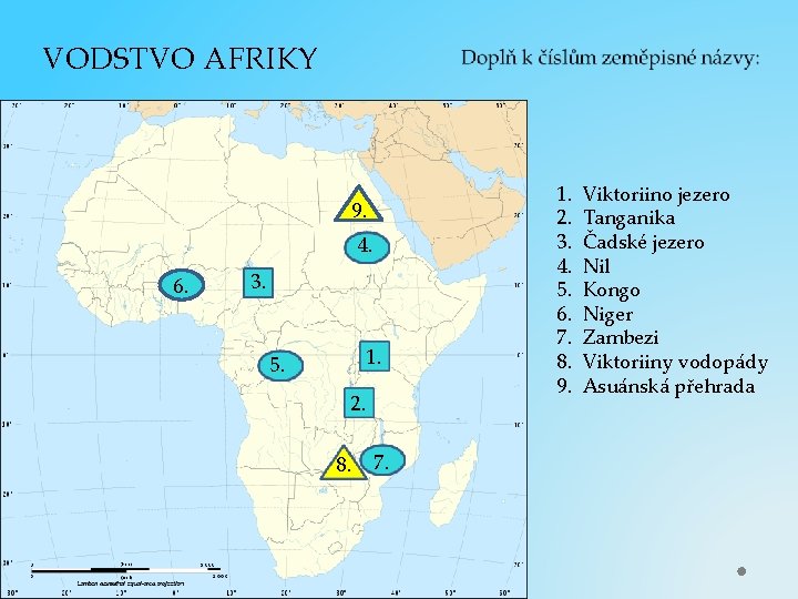 VODSTVO AFRIKY 9. 4. 6. 3. 1. 5. 2. 8. 7. 1. 2. 3.