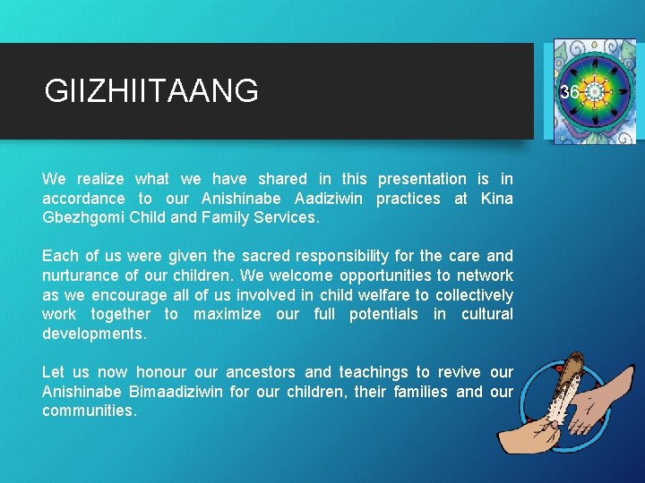 GIIZHIITAANG We realize what we have shared in this presentation is in accordance to
