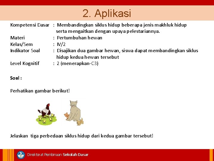 2. Aplikasi Kompetensi Dasar : Membandingkan siklus hidup beberapa jenis makhluk hidup serta mengaitkan