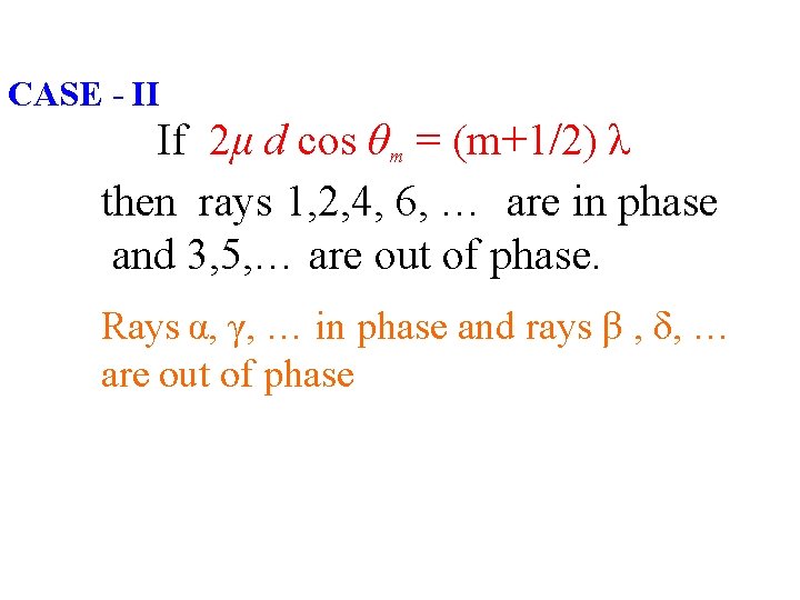 CASE - II If 2μ d cos θm = (m+1/2) λ then rays 1,