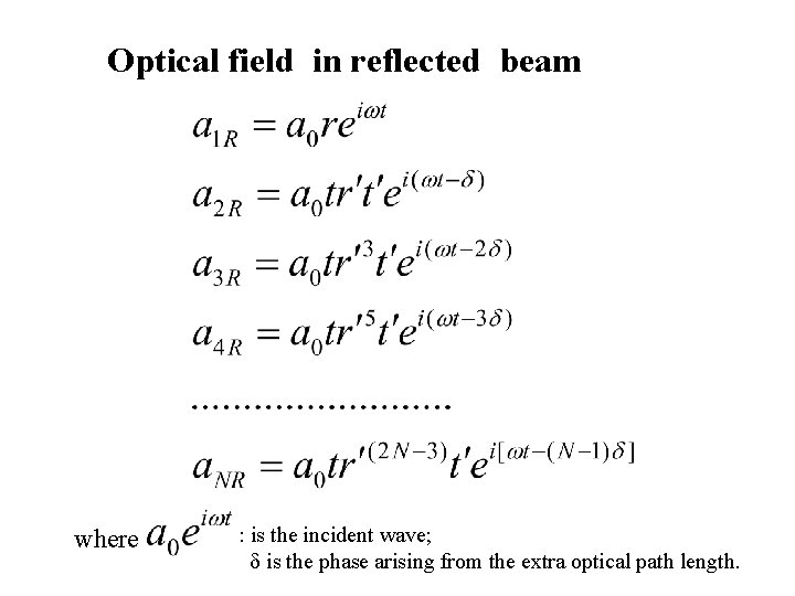 Optical field in reflected beam where : is the incident wave; is the phase