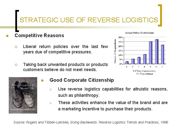 STRATEGIC USE OF REVERSE LOGISTICS n Competitive Reasons ¡ Liberal return policies over the